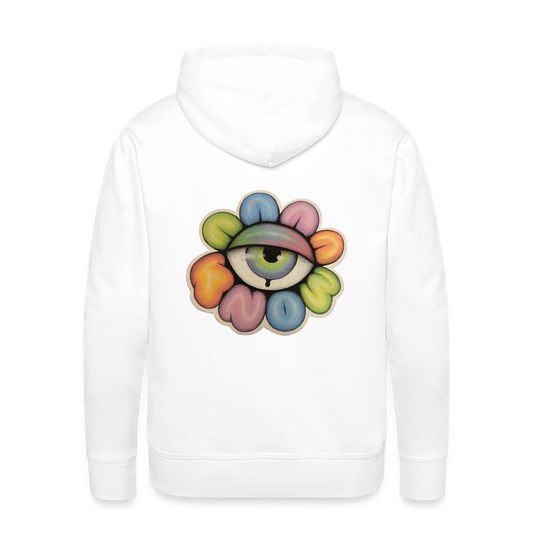 Eye Know back - white with eye know flower