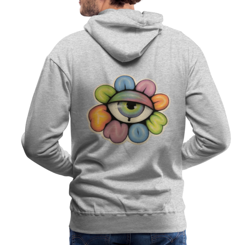 Eye Know back - heather grey with eye know logo