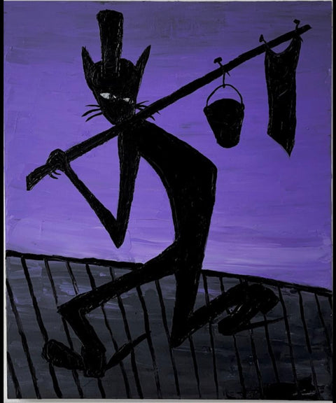 Rick Prol's Purple sky Cat on roof painting